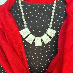 White Stone and Beaded Necklace and Earrings Set NWT